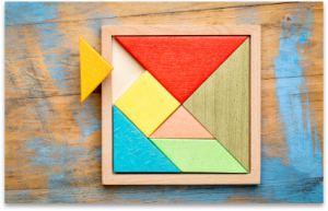 Coloured wooden shape puzzle
